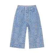 Floral Lace-Cut Cropped Denim Pants
