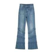 Pearl-Embellished Embroidered Patchwork Cut-Out Jeans