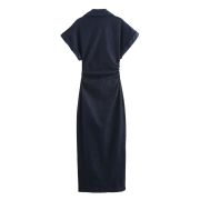 Short-Sleeve Button-Front Denim Midi Dress