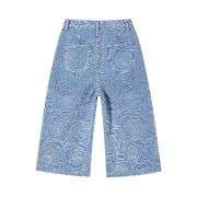 Floral Lace-Cut Cropped Denim Pants