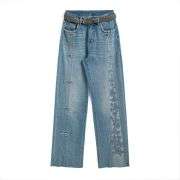 Pearl-Frog Embroidered Wide-Leg Jeans