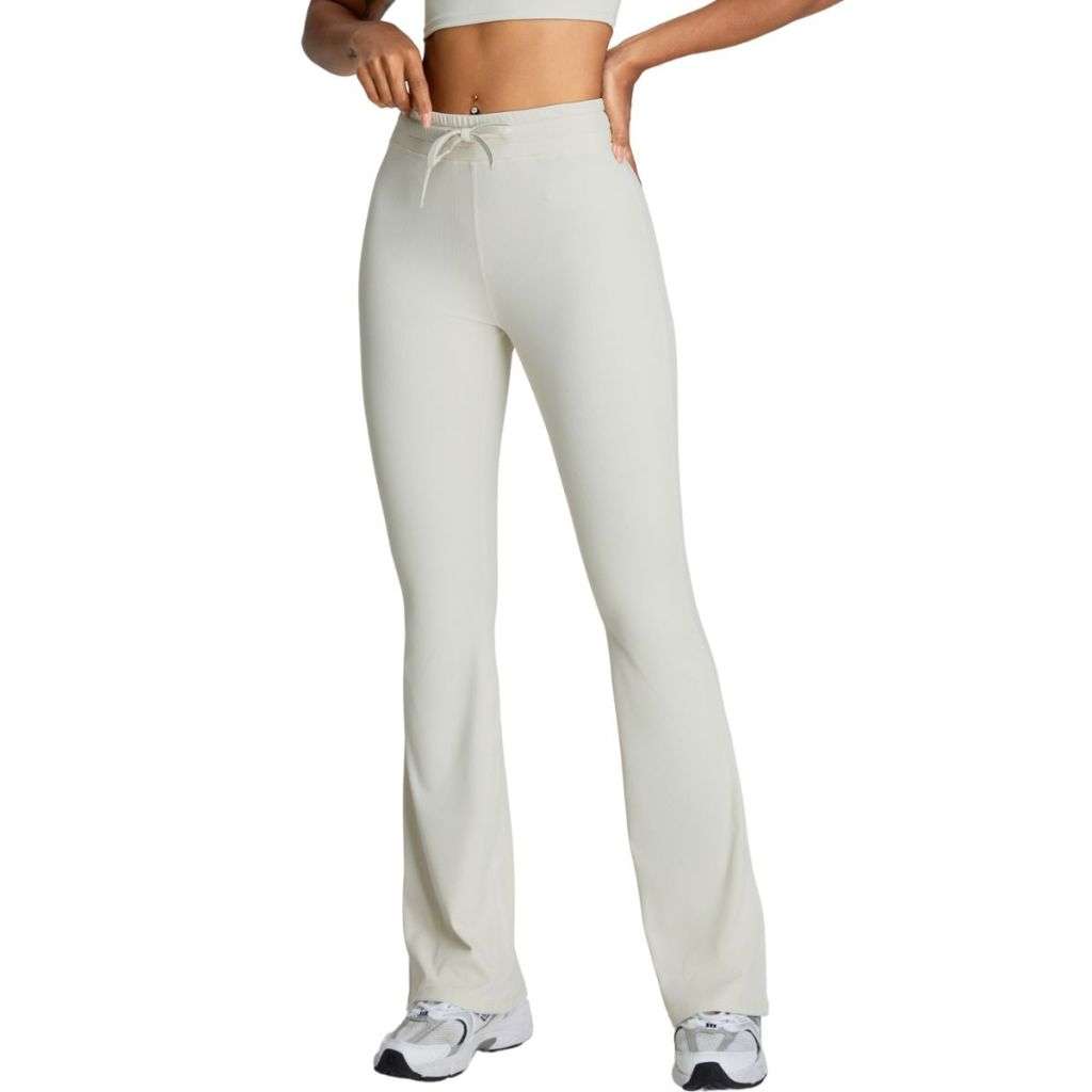 Custom drawstring split hem flare leggings front view