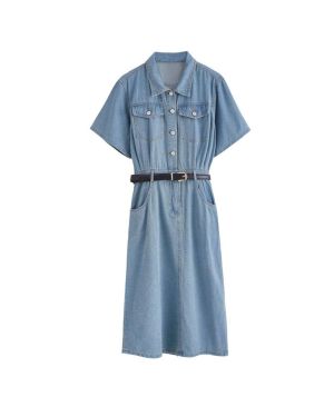 Belted Midi Denim Shirtdress – C052