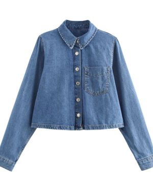 Button-Front Cropped Denim Shacket – XX10784
