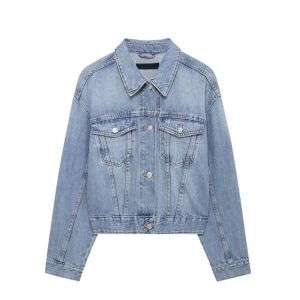 Rhinestone Bow Back Washed Denim Trucker Jacket