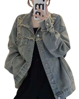 Baggy Fit Ripped Denim Jacket – INNCS01