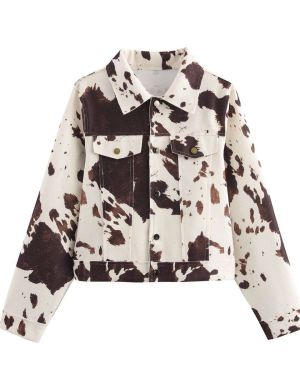 Cow Printed Relaxed Denim Jacket – DA9187