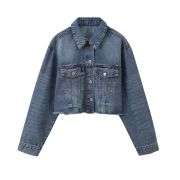 Cropped Raw Hem Washed Denim Jacket