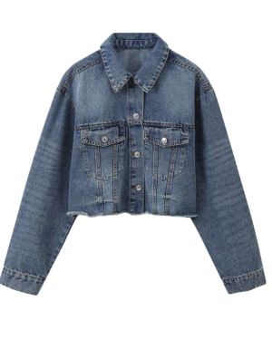 Cropped Raw Hem Washed Denim Jacket – 4352