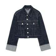 Roll-Up Sleeves Cropped Denim Jacket