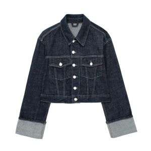 Roll-Up Sleeves Cropped Denim Jacket