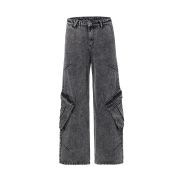 Gray Denim Wrinkles Cargo Pants
