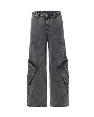 Custom Jeans Manufacturer for Gray Denim Wrinkles Cargo Pants