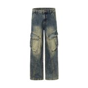 Front Seam Washed Denim Cargo Pants