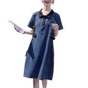 Patchwork Short-Sleeve Denim Shirtdress