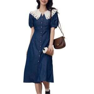 Butterfly Collar Puff Sleeve Denim Mini Dress