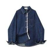 Button-Front Lace Trim Denim Shirt