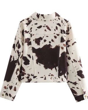Cow Printed Relaxed Denim Jacket – DA9187