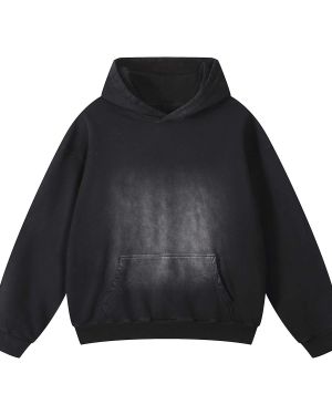 Custom Black Faded Kangaroo Pocket Hoodie Manufacturer for Private Label Streetwear Collections