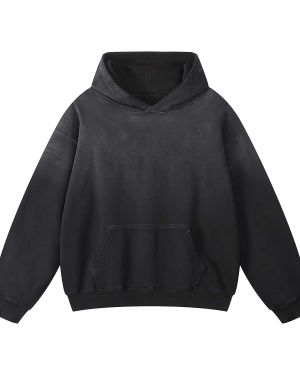 Custom Black Faded Kangaroo Pocket Hoodie Manufacturer for Private Label Streetwear Collections