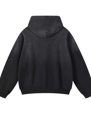 Custom Black Faded Kangaroo Pocket Hoodie Manufacturer for Private Label Streetwear Collections