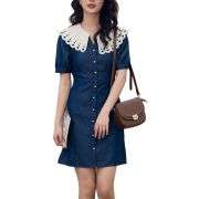 Butterfly Collar Puff Sleeve Denim Mini Dress