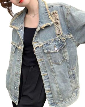 Baggy Fit Ripped Denim Jacket – INNCS01
