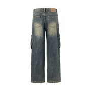 Front Seam Washed Denim Cargo Pants