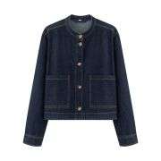 Indigo Button-Front Baggy Denim Jacket