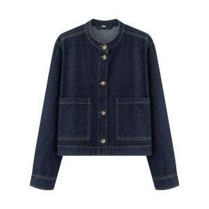 Indigo Button-Front Baggy Denim Jacket