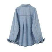Button-Front Lace Trim Denim Shirt