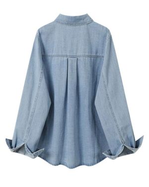 Button-Front Lace Trim Denim Shirt – S4774