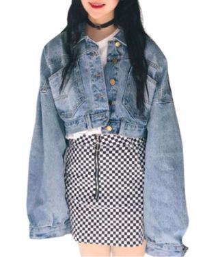 Cropped Denim Button-Front Jacket – 289