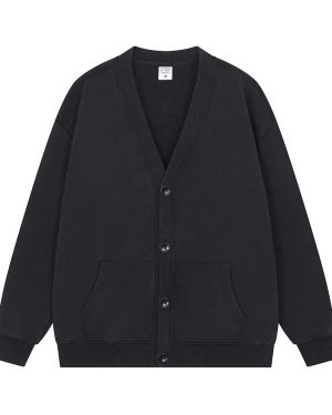 Black Stone Wash Sweatshirt Cardigan for Private Label Casualwear Collections