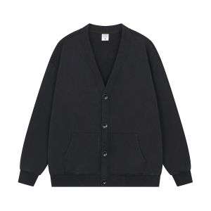 Black Stone Wash Sweatshirt Cardigan