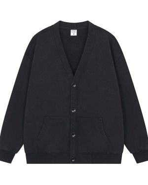 Black Stone Wash Sweatshirt Cardigan for Private Label Casualwear Collections