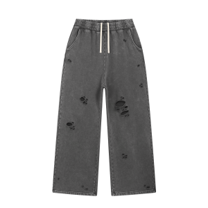 Loose Fit Washed Ripped Trousers