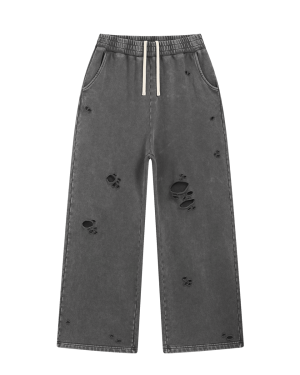 Custom Sweatpants Manufacturer for Loose Fit Washed Ripped Trousers