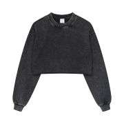 Distressed Raw Hem Crop Sweatshirt