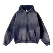 Distressed Double Slider Zip Hoodie