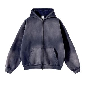 Distressed Double Slider Zip Hoodie