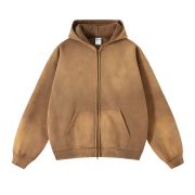 Distressed Double Slider Zip Hoodie