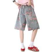 Floral Print Bermuda Denim Shorts