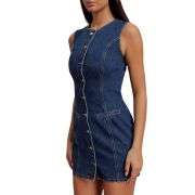 Sleeveless Button-Front Fitted Denim Minidress