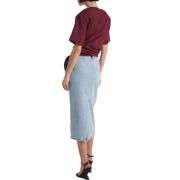 Floral Appliqué Denim Midi Skirt