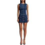 Sleeveless Button-Front Fitted Denim Minidress