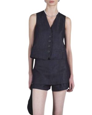 Custom Indigo V Neck Denim Sleeveless Tank Top OEM Manufacturer