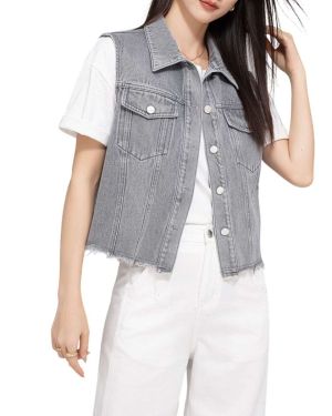 Gray Raw Hem Relaxed Denim Vest – 65335