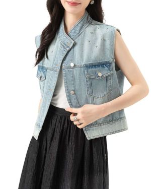 Rhinestone Embellished Washed Denim Vest – 65450