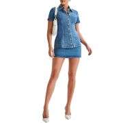 Denim Short Sleeve Top and Mini Skirt Set